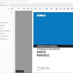 Kobelco K907D K907DLC Hydraulic Excavator Operator's Manual PDF