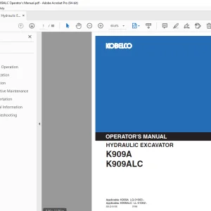 Kobelco K909A K909ALC Hydraulic Excavator Operator's Manual PDF