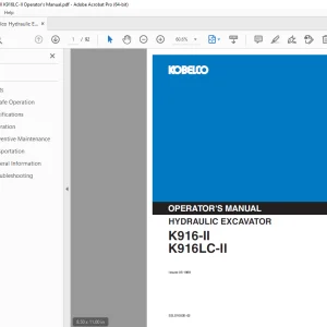 Kobelco K916-II K916LC-II Hydraulic Excavator Operator's Manual PDF