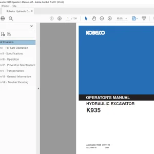 Kobelco K935 Hydraulic Excavator Operator's Manual PDF