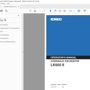 Kobelco LK650 II Hydraulic Excavator Operator's Manual - PDF DOWNLOAD