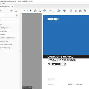 Kobelco MD200BLC Hydraulic Excavator Operator's Manual PDF
