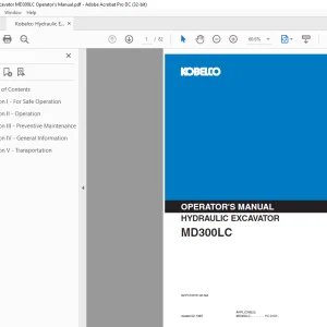 Kobelco MD300LC Hydraulic Excavator Operator's Manual PDF