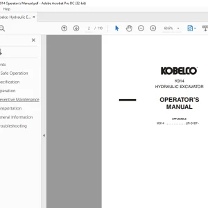 Kobelco MK914 Hydraulic Excavator Operator's Manual PDF