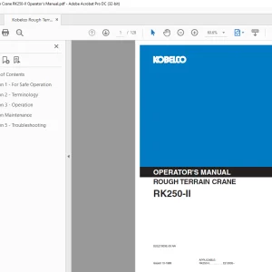 Kobelco RK250-II Rough Terrain Crane Operator's Manual PDF