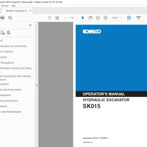 Kobelco SK015  Hydraulic Excavator Operator's Manual PDF