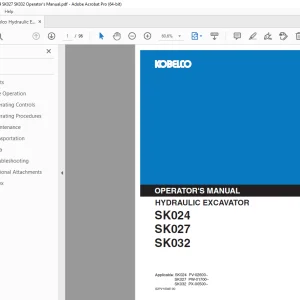 Kobelco SK024 SK027 SK032 Hydraulic Excavator Operator's Manual PDF