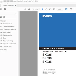 Kobelco SK025 SK030 SK035 Hydraulic Excavator Operator's Manual PDF