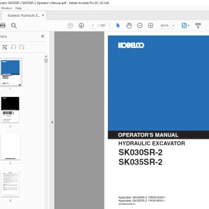 Kobelco SK030SR-2 SK035SR-2 Operator's Manual PDF