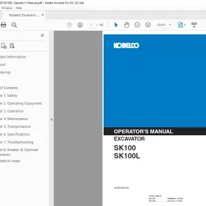 Kobelco SK100 SK100L Hydraulic Excavator Operator's Manual PDF