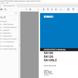 Kobelco SK100 SK120 SK120LC Hydraulic Excavator Operator's Manual PDF