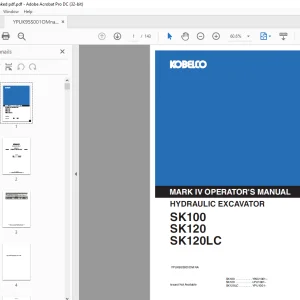 Kobelco SK100 SK120 SK120LC Mark IV Operator's Manual PDF