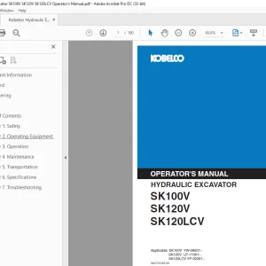 Kobelco SK100V SK120V SK120LCV Excavator Operator's Manual PDF