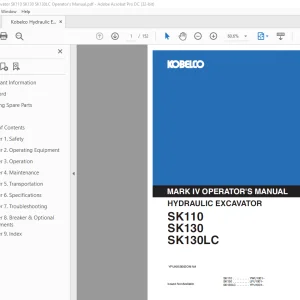 Kobelco SK110 SK130 SK130LC Operator's Manual PDF