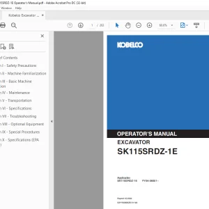 Kobelco SK115SRDZ-1E Excavator Operator's Manual PDF