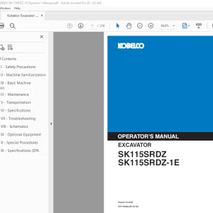 Kobelco SK115SRDZ SK115SRDZ-1E Excavator Operator's Manual PDF