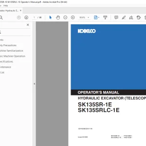 Kobelco SK135SR-1E SK135SRLC-1E Hydraulic Excavator Operator's Manual PDF