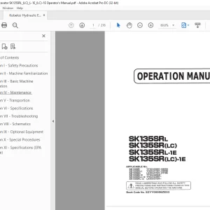 Kobelco SK13SSRL SK13SSRCLC) SK13SSRL-1E SK13SSR(LC)-1E Operation Manual PDF