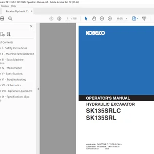 Kobelco SK135SRLC SK135SRL Hydraulic Excavator Operator's Manual PDF