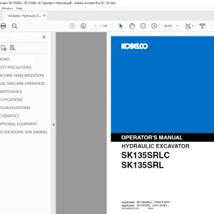 Kobelco SK135SRLC SK135SRL Operator's Manual PDF
