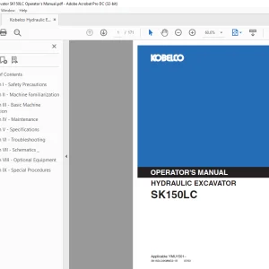 Kobelco SK150LC Hydraulic Excavator Operator's Manual YMU1501 PDF
