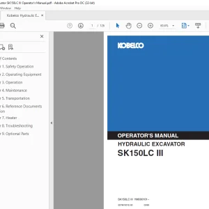 Kobelco SK150LC III Hydraulic Excavator Operator's Manual YM000101 PDF