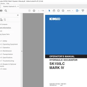 Kobelco SK150LC Mark IV Hydraulic Excavator Operator's Manual PDF