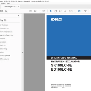Kobelco SK160LC-6E ED190LC-6E Hydraulic Excavator Operator's Manual PDF