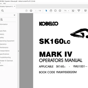 Kobelco SK160LC MARK IV Hydraulic Excavator Operator's Manual PDF