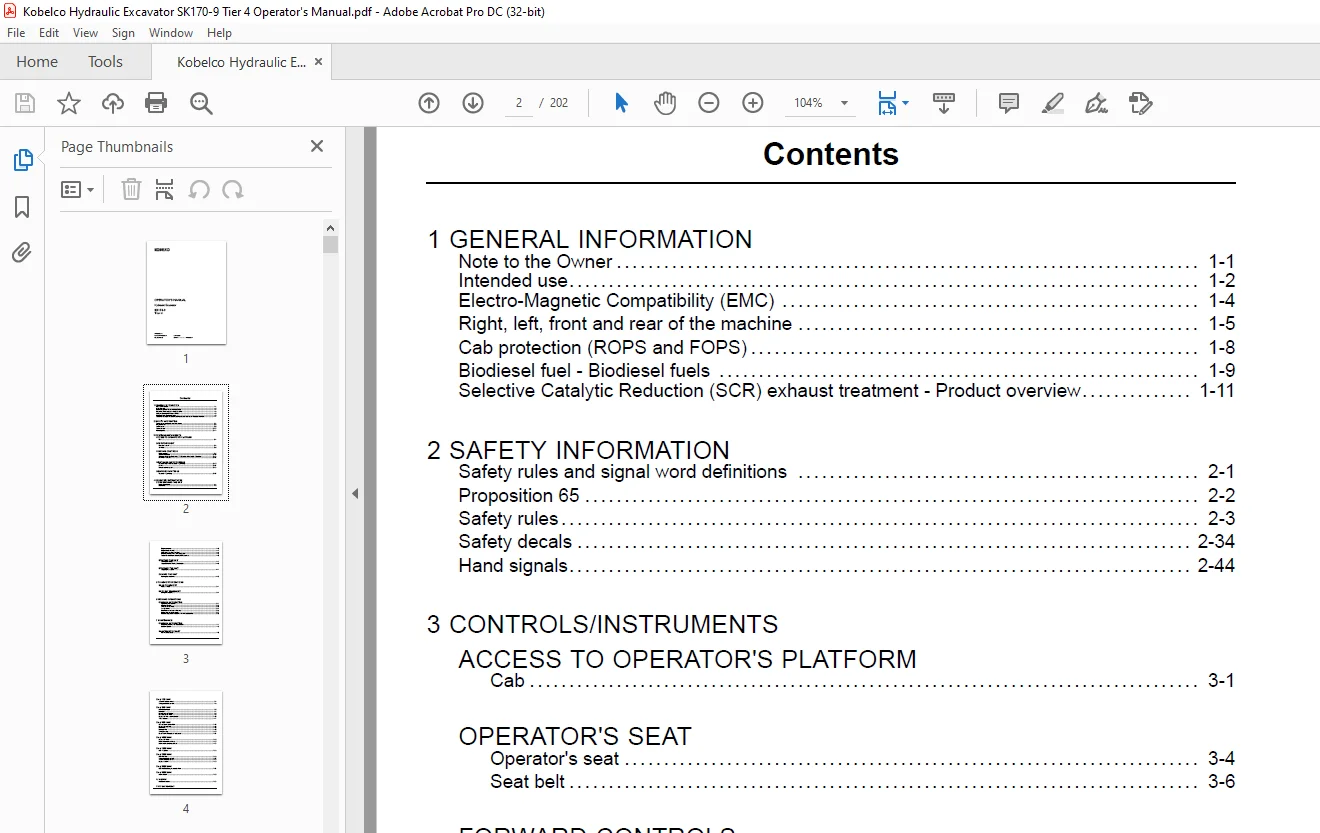 Kobelco SK170-9 Tier 4 Hydraulic Excavator Operator's Manual PDF - Image 2