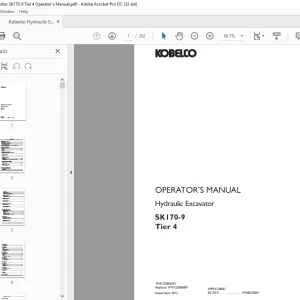Kobelco SK170-9 Tier 4 Hydraulic Excavator Operator's Manual PDF