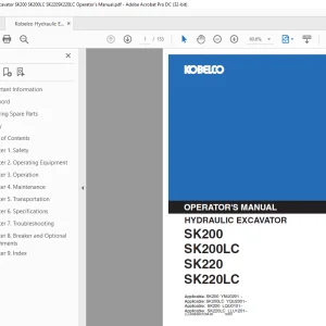 Kobelco SK200 SK200LC SK220 SK220LC Operator's Manual PDF