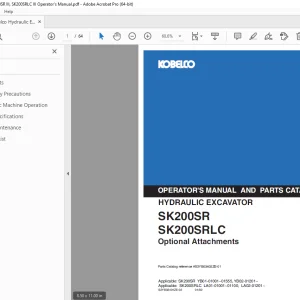 Kobelco SK200SR SK200SRLC Hydraulic Excavator Operator's Manual PDF