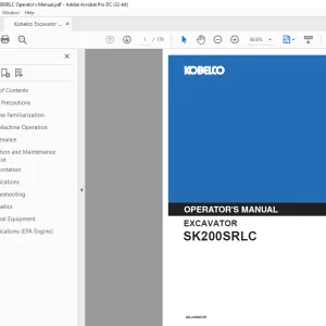 Kobelco SK200SRLC Excavator Operator's Manual S2LA00001ZE PDF
