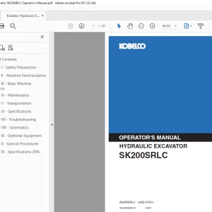 Kobelco SK200SRLC Hydraulic Excavator Operator's Manual - PDF DOWNLOAD