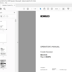 Kobelco SK210-8 Tier 3 ROPS Crawler Excavator Operator's Manual - PDF DOWNLOAD