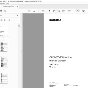 Kobelco SK210-9 Tier 4 Hydraulic Excavator Operator's Manual PDF