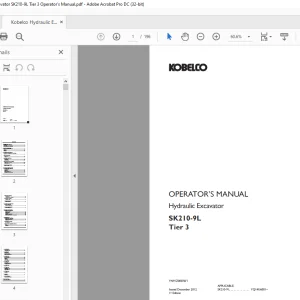 Kobelco SK210-9L Tier 3 Hydraulic Excavator Operator's Manual PDF
