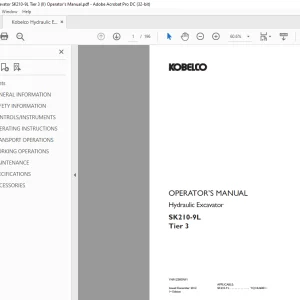 Kobelco SK210-9L Tier 3 Hydraulic Excavator Operator's Manual PDF