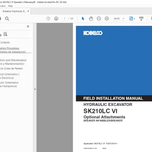 Kobelco SK210LC VI Hydraulic Excavator Field Installation Manual PDF