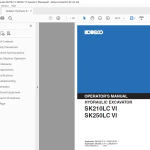 Kobelco SK210LC VI SK250LC VI Hydraulic Excavator Operator's Manual PDF