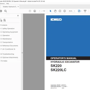 Kobelco SK220 SK220LC Hydraulic Excavator Operator's Manual PDF