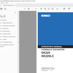 Kobelco SK220 SK220LC Hydraulic Excavator Operator's Manual PDF