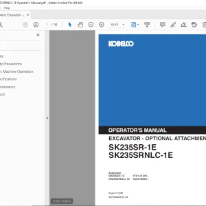 Kobelco SK235SR-1E SK235SRNLC-1E Excavator Operator's Manual PDF