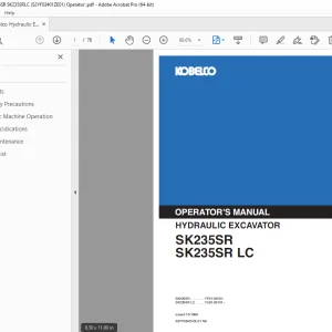 Kobelco SK235SR SK235SRLC Hydraulic Excavator Operator's Manual PDF