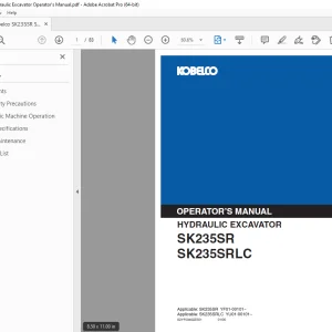 Kobelco SK235SR SK235SRLC Hydraulic Excavator Operator's Manual PDF