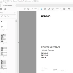Kobelco SK260-9 SK295-9 Tier 4 Hydraulic Excavator Operator's Manual PDF