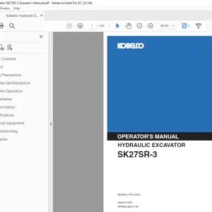 Kobelco SK27SR-3 Hydraulic Excavator Operator's Manual - PDF DOWNLOAD