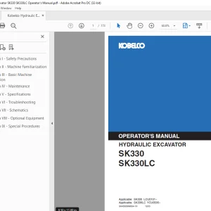 Kobelco SK330 SK330LC Hydraulic Excavator Operator's Manual PDF