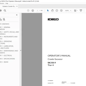 Kobelco SK350-9 Tier 4 Crawler Excavator Operator's Manual PDF